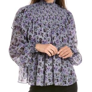 Cinq à Sept Drew Georgette Ruffle High Neck Cottagecore Blouse Top